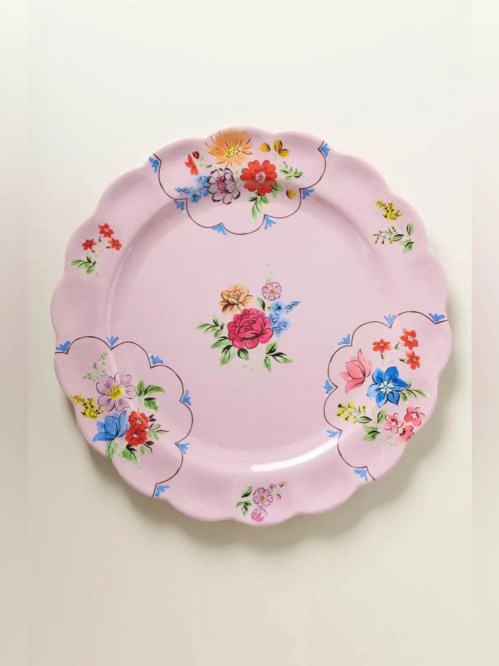 NEW Anthropologie Annette Floral Melamine Dinner Plates, Set of 4, Lilac Ice